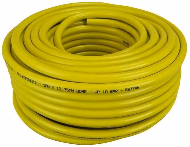 Faithfull Heavy-Duty Reinforced Builders Hose, 50m, 12.5mm Diameter, Yellow – 1