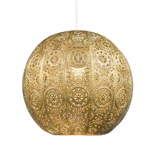 Happy Homewares Spherical Moroccan Metal Pendant Lamp Shade in Gold, W: 30 cm, D: 26 cm, H: 26 cm – 1