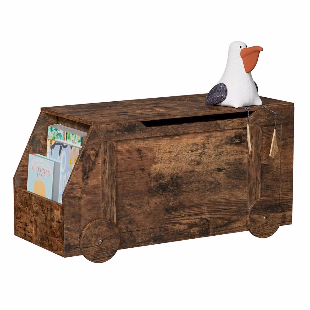 KEEPREAPER Wooden Toy Storage Box with Soft Close Lid and Castors in Brown – 2