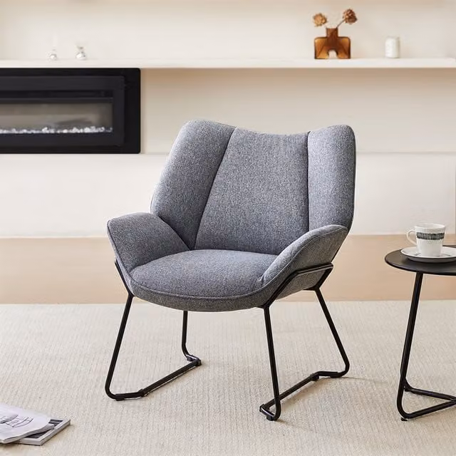 Komore Minimalist Linen Accent Armchair with Metal Frame in White or Grey