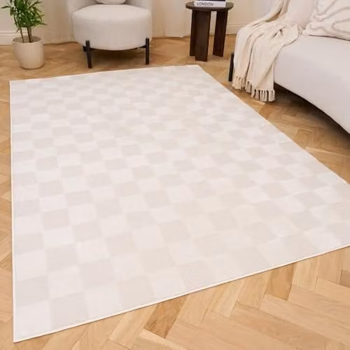 THE RUGS Loft Collection Modern Textured Living Room Area Rug, Checkerboard Cream, W: 200 cm, D: 290 cm – 1