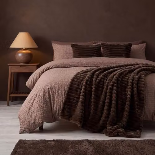 OHS Ribbed Faux Fur Fleece Throw Blanket, Brown, W/D/H: 125 x 150 cm – 2