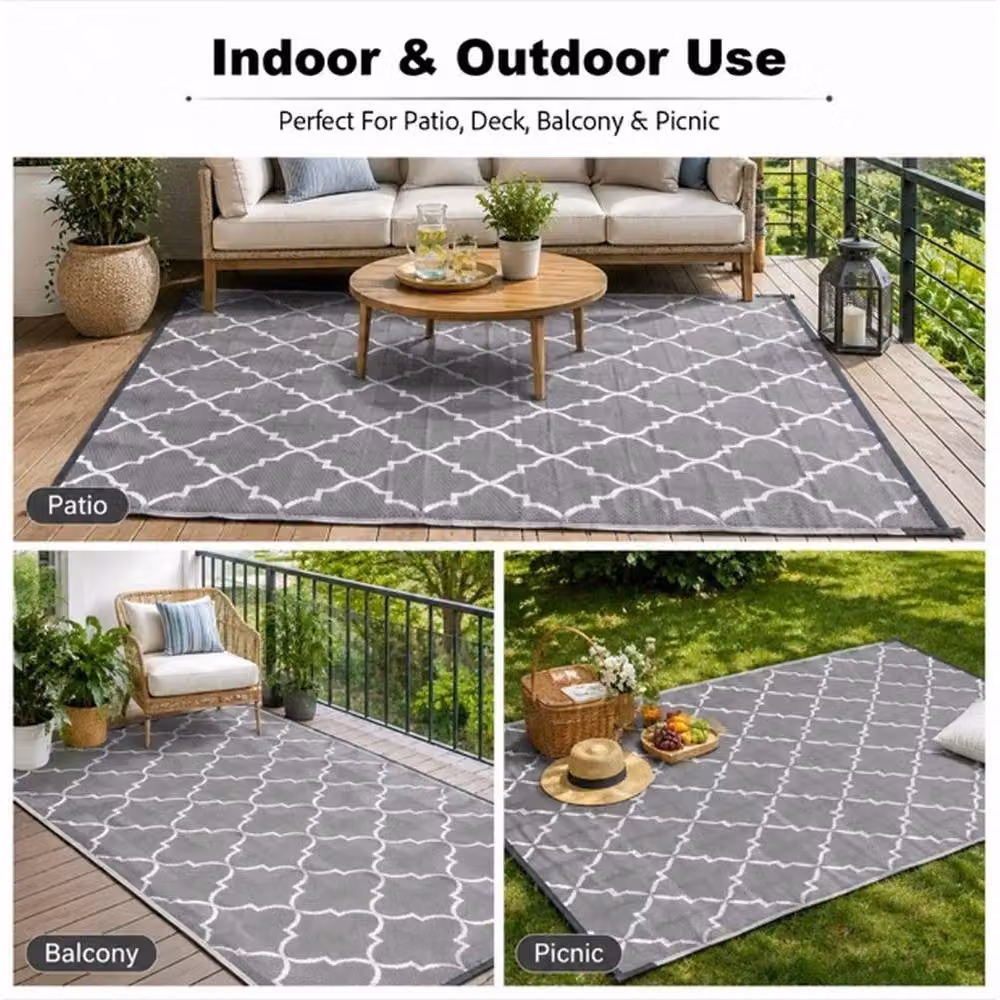 FLAVORA Reversible Geometric Outdoor Mat in Grey, W/D/H: 155 x 244 cm – 3