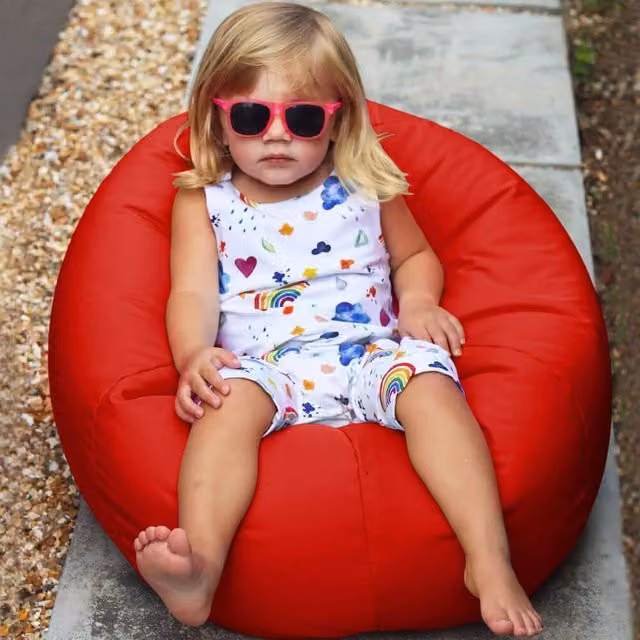 rucomfy Classic Small Kids Beanbag in Red, Water Resistant Nylon for Indoor or Outdoor Use