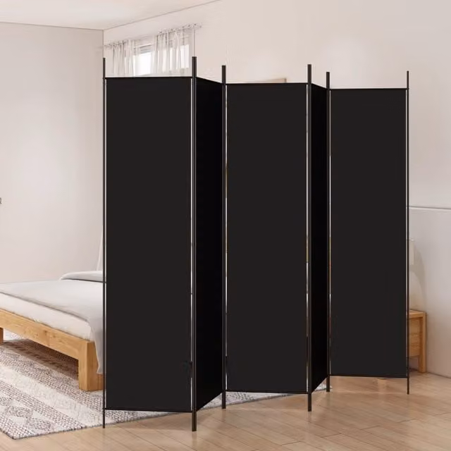 Berkfield Home 5-Panel Fabric Room Divider in Black, W: 250 cm, H: 200 cm