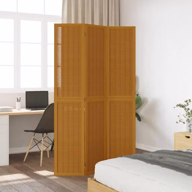 Berkfield Home 3-Panel Brown Solid Wood Paulownia Room Divider H 200 cm x W 110 cm – 1