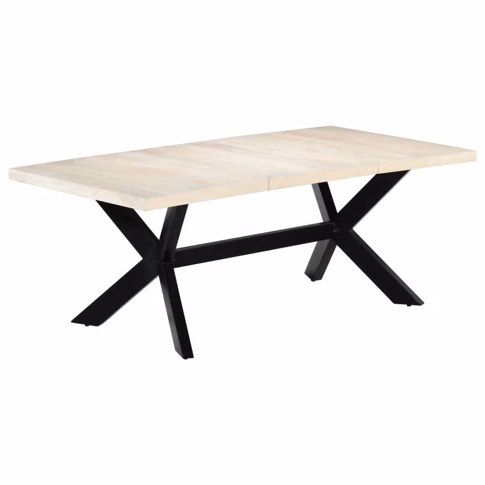 Berkfield Home Beautiful White Solid Mango Wood Rectangular Dining Table W/D/H: 200 x 100 x 75 cm – 2