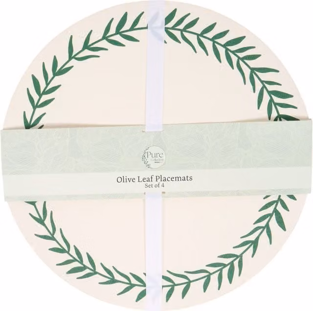 Pure Collection Beige Faux Leather Round Floral Placemats