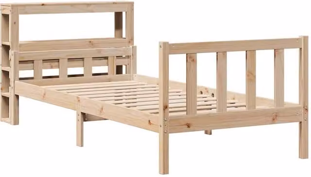 Berkfield Home Beautiful Single Bed Frame in Solid Pine Wood, Beige, W/D/H: 90 x 190 cm