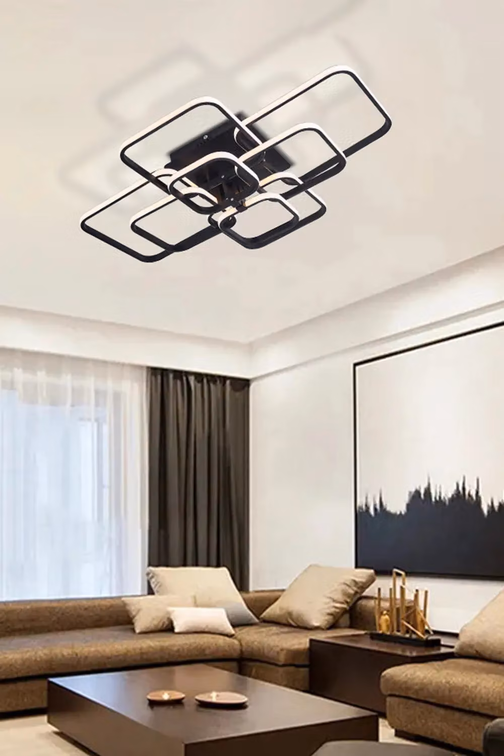 Living and Home Contemporary LED Energy-efficient Semi Flush Ceiling Light in Black – 2