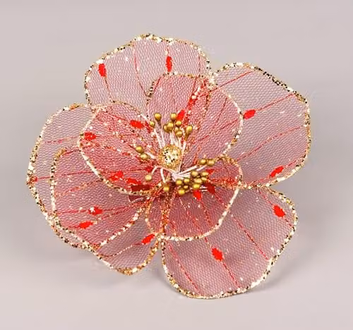 Shatchi Red and Gold Glitter Poinsettia Artificial Flower Decoration, 16 cm