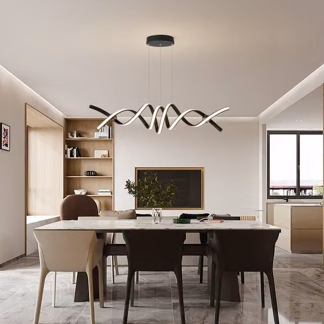 NIVOR Dimmable Spiral LED Pendant Light with Remote Control and Adjustable Height in Black