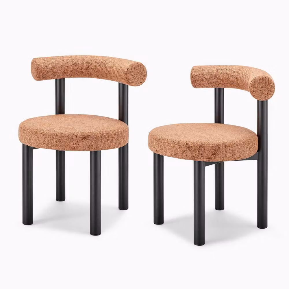 FurnitureboxUK Isola Set of 2 Terracotta Orange Fabric Dining Chairs with Black Legs – 2