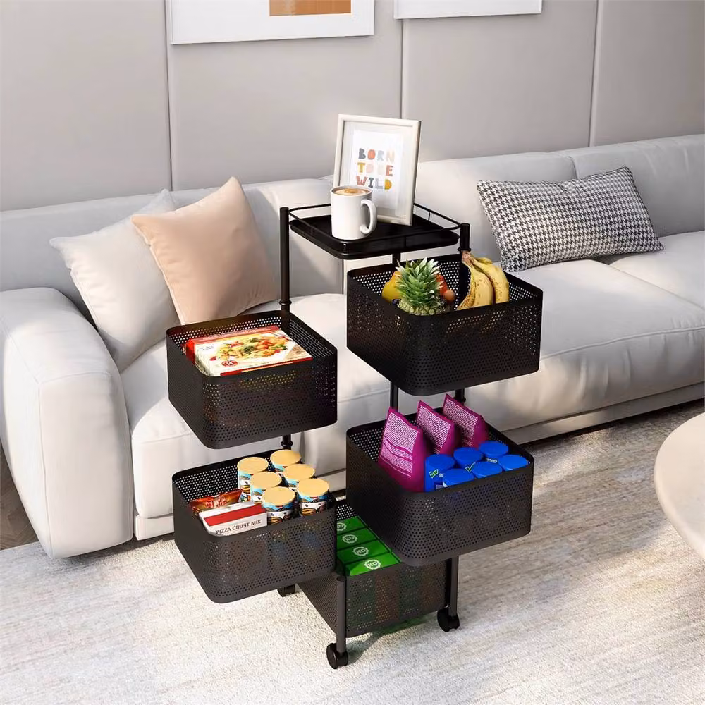 SPETLEK 5 Tier Square Storage Trolley Basket Rack with Wheels in Black – 2