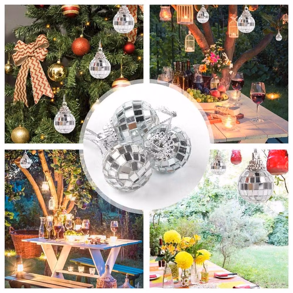 SPETLEK 12-Piece Silver Mirror Disco Hanging Balls, Round Geometric Party Decorations, Diameter: 15 cm, Length: 100 cm – 2