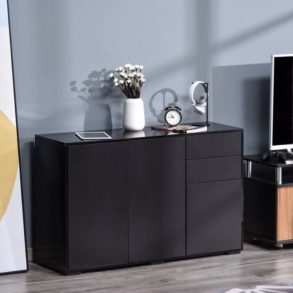 KORVIXA Highlight Matte Black Push-Open Freestanding Side Cabinet – 3