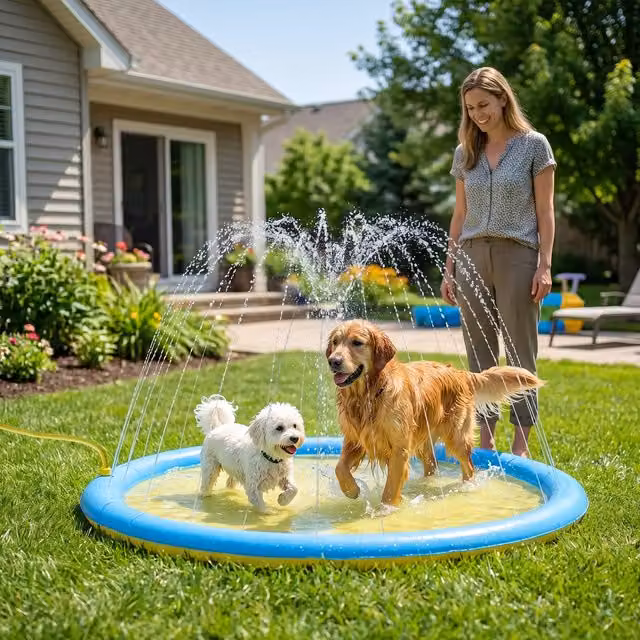 PawHut Splash Pad Sprinkler Dog Bath Pool, Yellow, Diameter: 150 cm