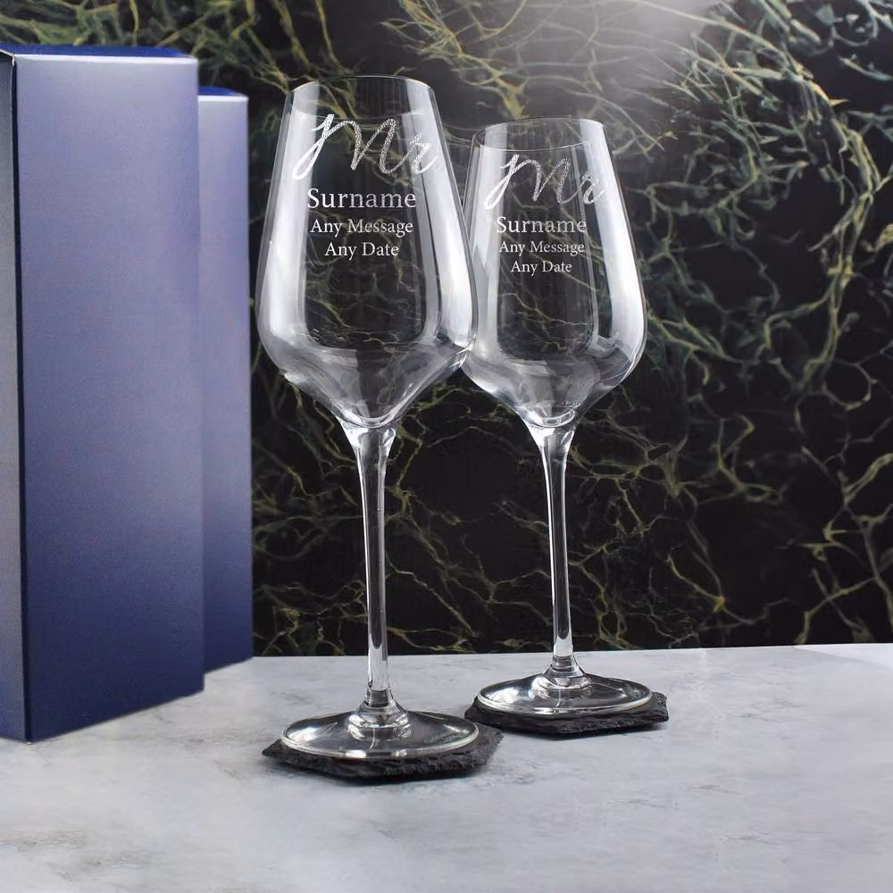 Uniqueful Personalised Mr & Mr Elegant Font Wine Glasses, 450ml, Clear – 2
