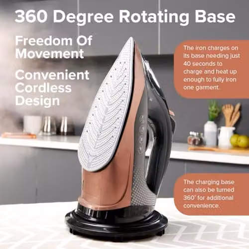 Quest Cordless Steam Iron with Ceramic Non-Stick Plate, 2400W, Rose Gold – 5