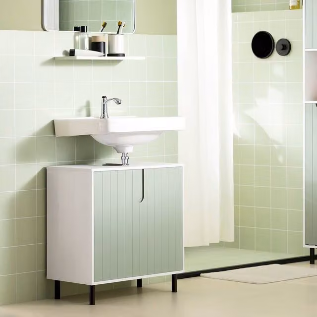 SoBuy Modern Under-Sink Bathroom Cabinet with Hinged Doors and Internal Shelves in Green