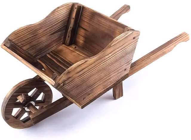 FLAVORA Brown Wood Wheelbarrow Planter Box, W/D/H: 32.0 x 27.7 x 27.7 cm