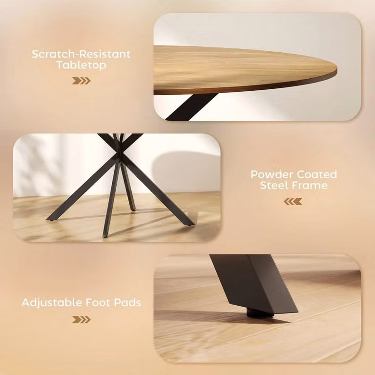 EONLION Industrial Dining Table with Steel Legs in Brown and Black, W/D/H: 100 x 100 x 75 cm