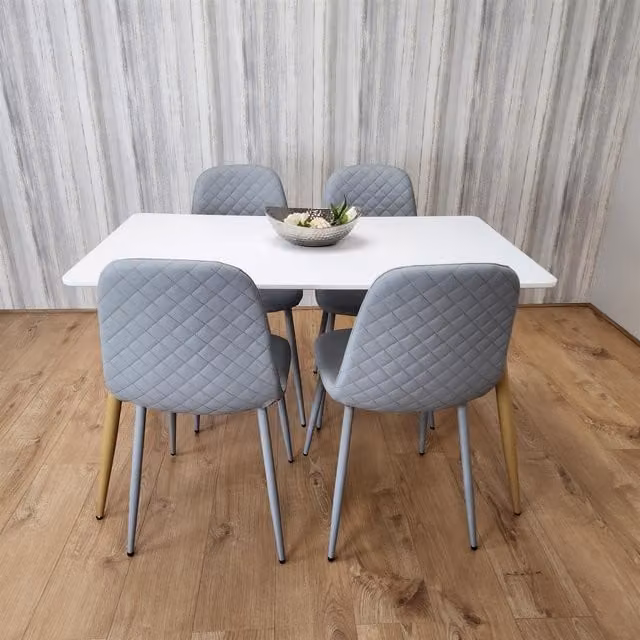 KOSY KOALA Modern Rectangular White Dining Table and 4 Grey Chairs Set in Brown