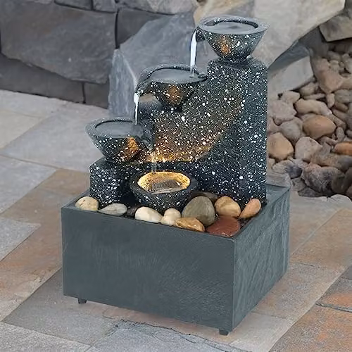 Menkind Well Being Modern 3-Tier Tabletop Water Feature with LED Lights in Black and Multicolour – 4
