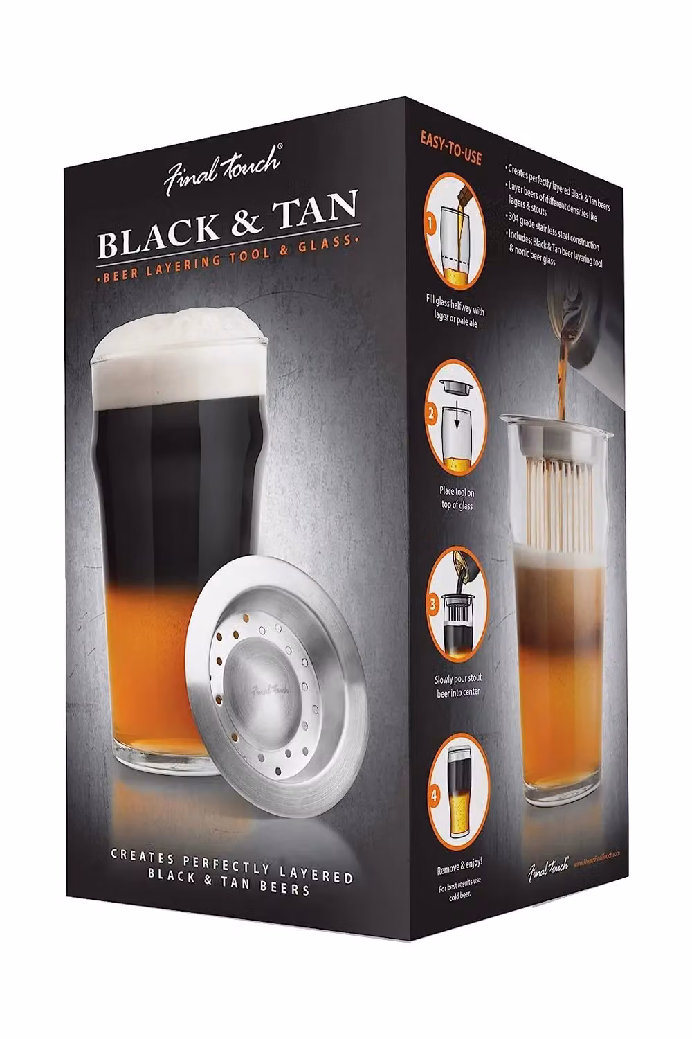 Final Touch Black and Tan Beer Glass and Layering Tool Set in Black and Multicolour – 5