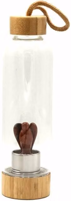 KDMD Red Jasper Angel Crystal Infused Glass Water Bottle in Brown – 1