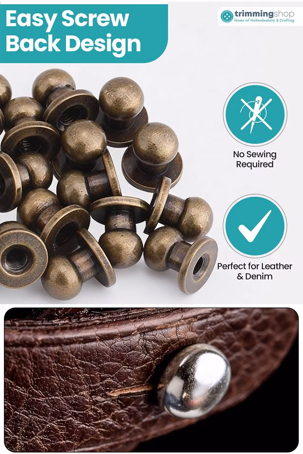 Neel Blue 8mm Bronze Round Hand Pressed Chicago Rivet Sam Browne Studs, 50 Pieces – 3