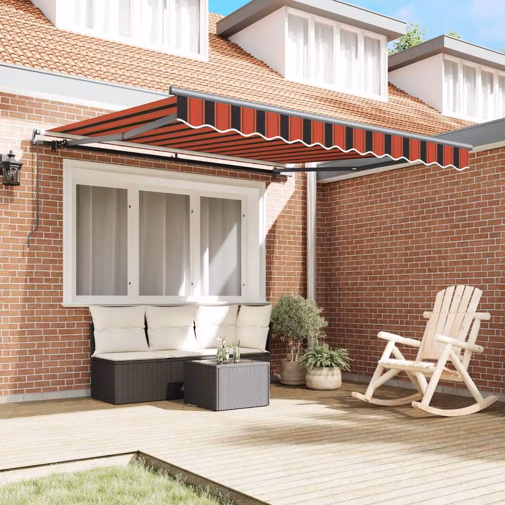 Berkfield Home Manual Retractable Folding Arm Awning in Orange and Brown Striped Polyester, W: 300 cm, D: 250 cm – 3