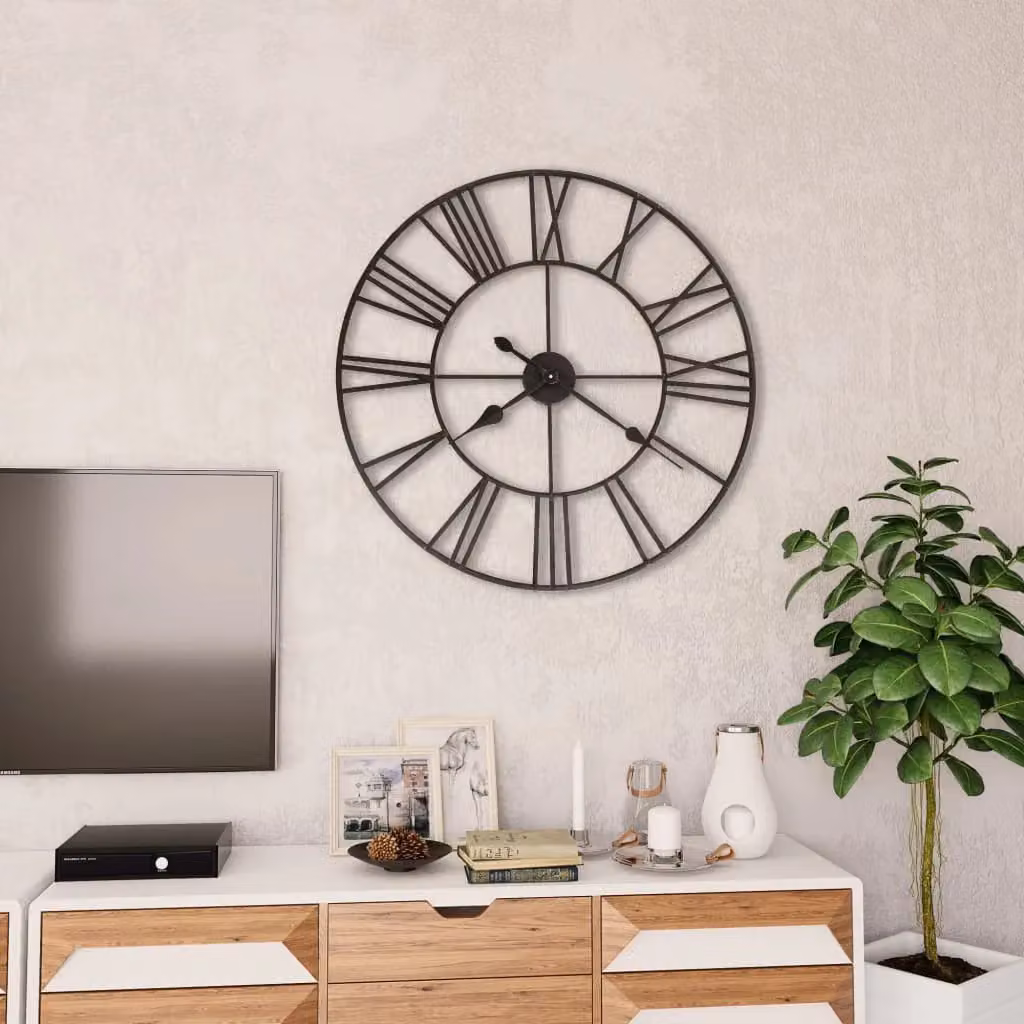 Berkfield Home Vintage Round Metal Wall Clock with Quartz Movement in Black, Diameter: 80 cm – 2