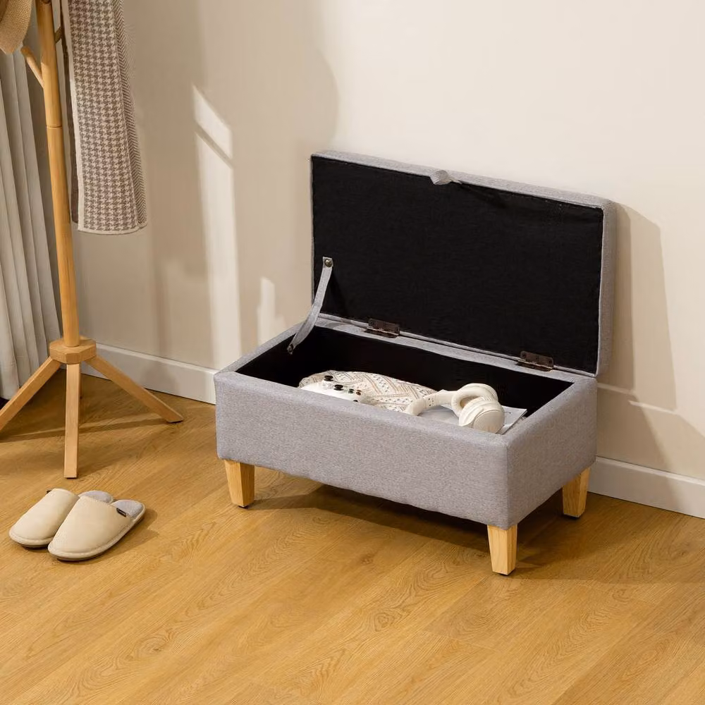 STILVORA Modern Rectangular Storage Ottoman with Padded Fabric Seat in Grey – 5