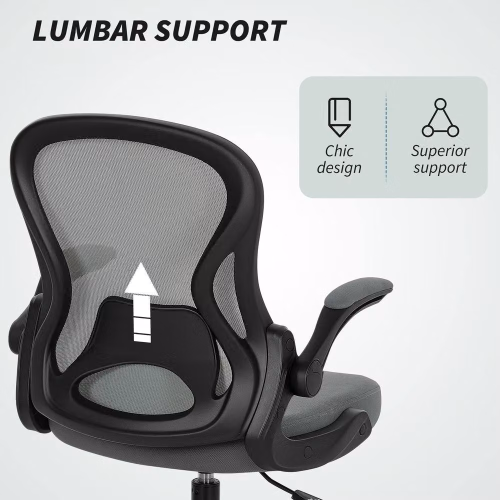 STILVORA Grey Fabric Draughtsman Chair with Flip-up Armrests and Foot Ring – 6