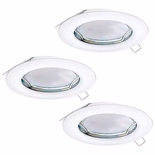 Loops 3 Pack White Metal Flush or Recessed Ceiling Downlights with GU10 Bulbs