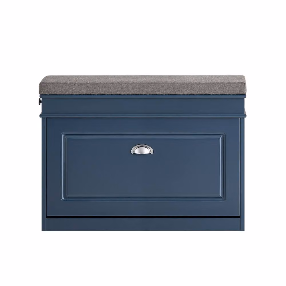 SoBuy Slim Entrance Bench and Shoe Rack with Lift-Up Seat and Drawer in Blue Rustic Fabric – 2