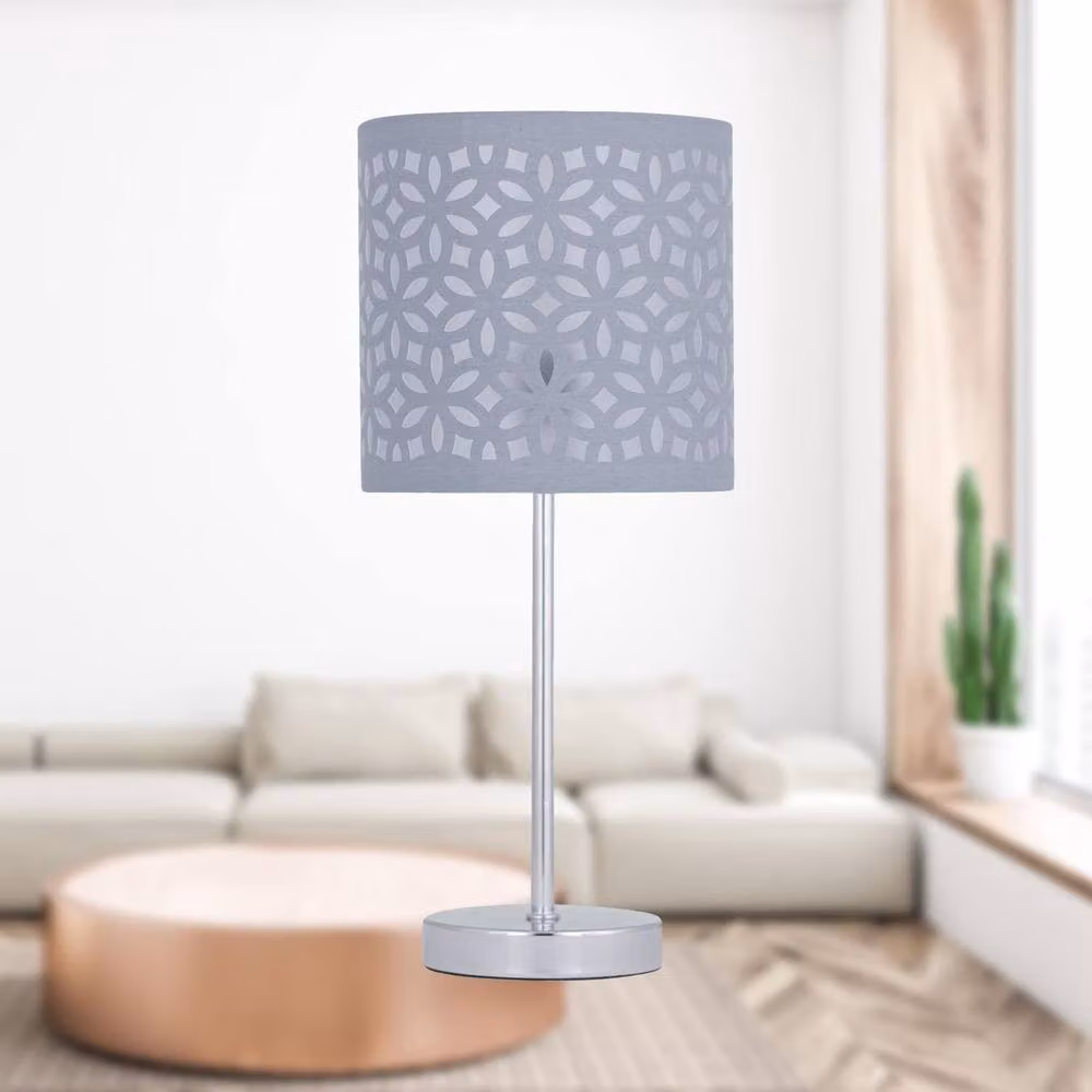 First Choice Lighting Chrome Touch Operated Dimmable LED Table Lamp with Grey Fabric Shade – 3