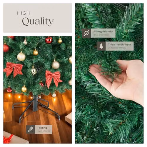 tectake Artificial Christmas Tree in Green with Dense Needles and Metal Stand, Height: 210 cm – 5