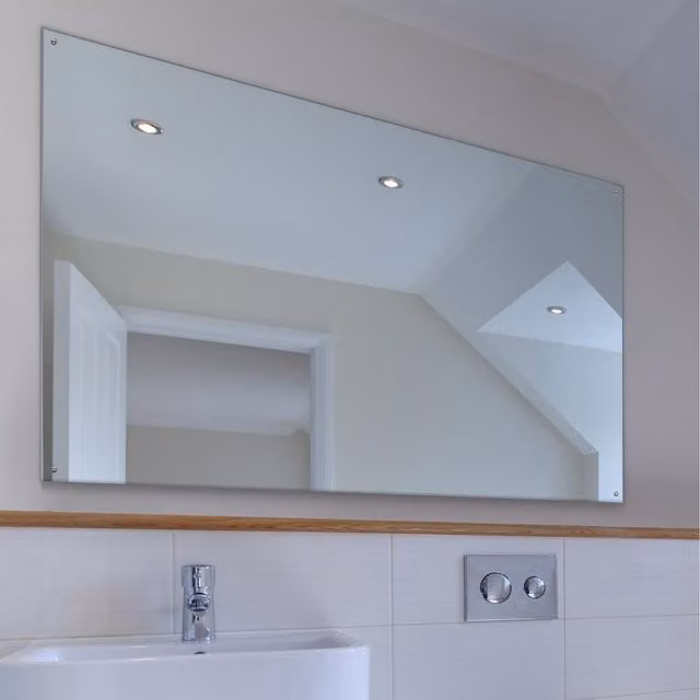 MirrorOutlet Rectangular Transparent Glass with Mirror Polished Edges and 4 Holes