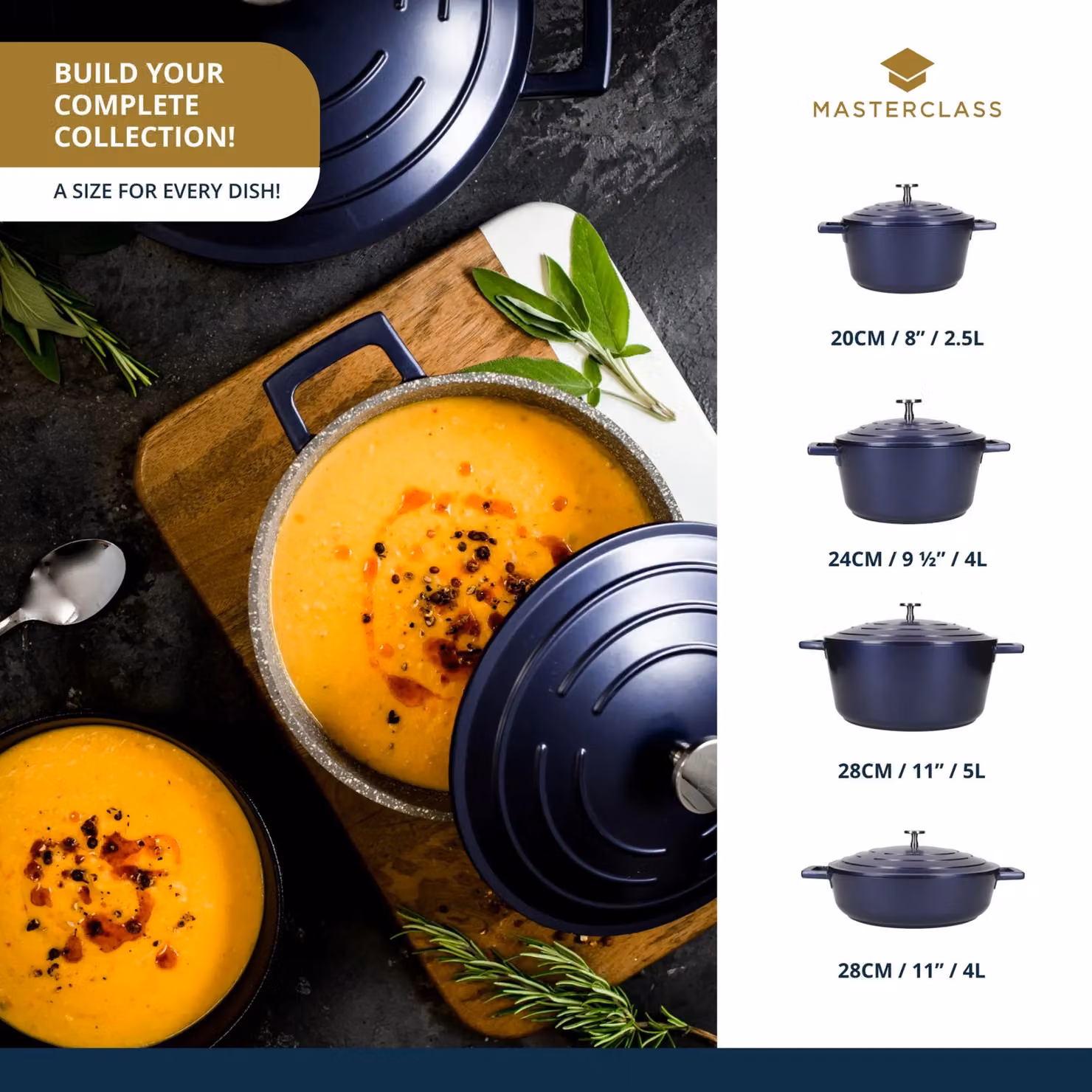 MasterClass Non-Stick Aluminium Casserole Dish with Lid, 2.5 l, Blue – 8