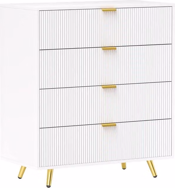ERGOVEXA Elegant Four-Drawer Bedside Table in White and Gold – 1