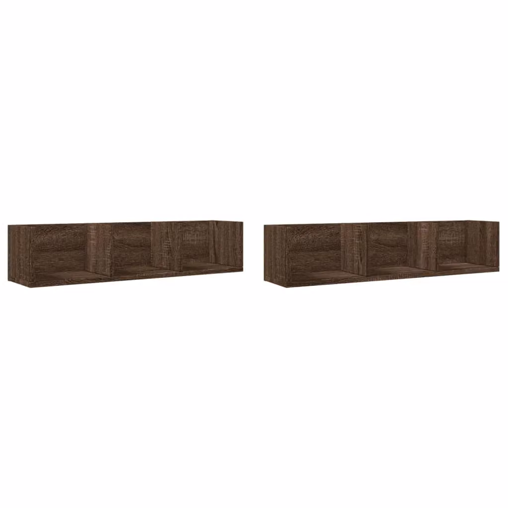 Berkfield Home Set of 2 Wall Mounted Cabinets in Brown Oak, W: 75 cm, H: 18 cm, D: 16.5 cm – 2