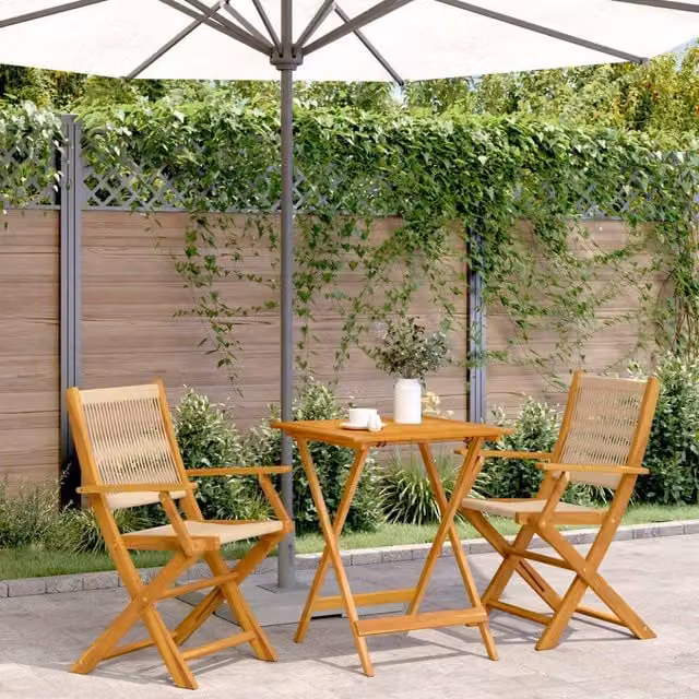 Berkfield Home 3 Piece Bistro Set in Beige Polypropylene and Acacia Wood – 1