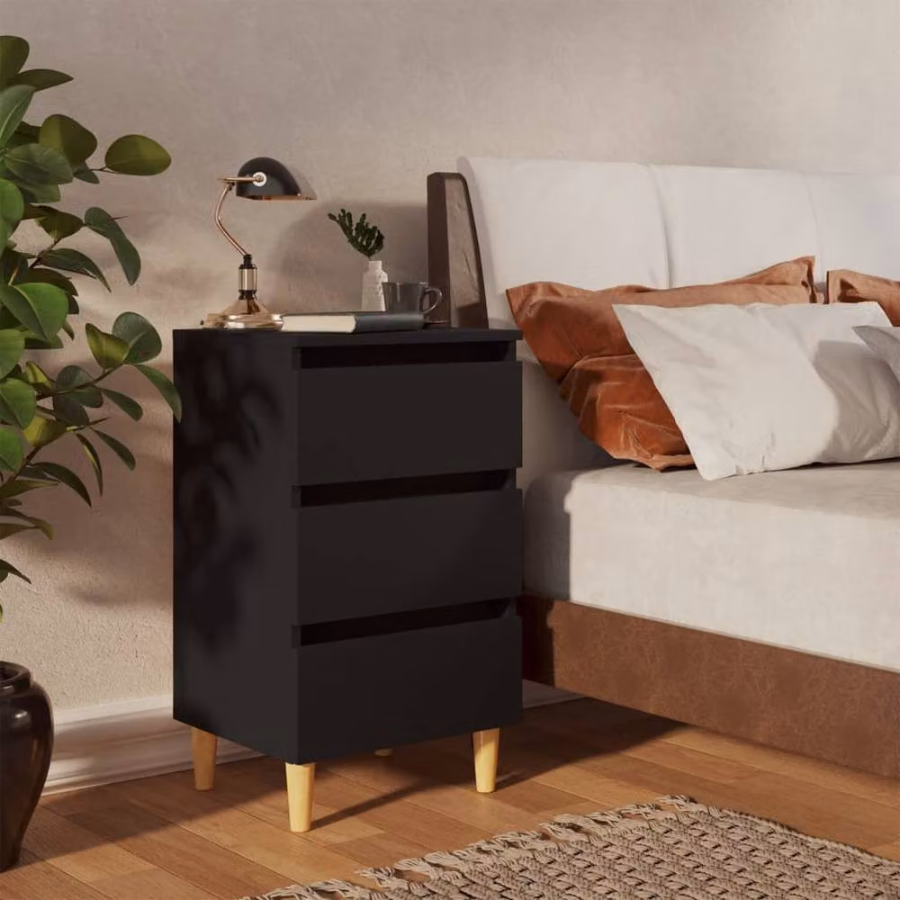 Berkfield Home Sturdy Bed Cabinet in Black with Solid Wood Legs, W: 40 cm, D: 35 cm, H: 69 cm – 2