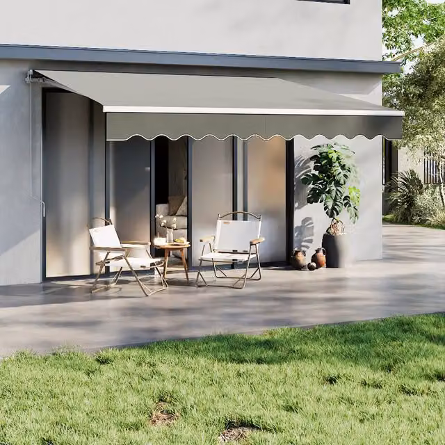 Breeins Grey Retractable Outdoor Awning with Folding Arms for Windows and Doors