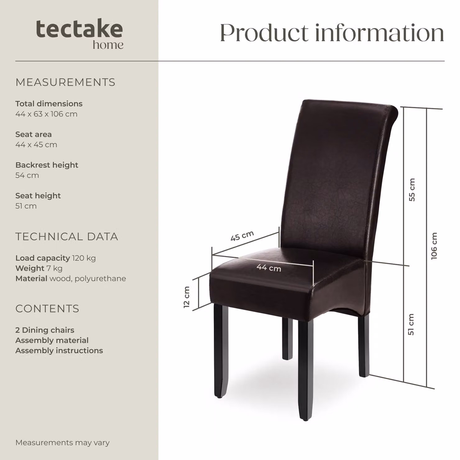 tectake Set of 2 Modern Dining Chairs in Brown Synthetic Leather and Wood – 6