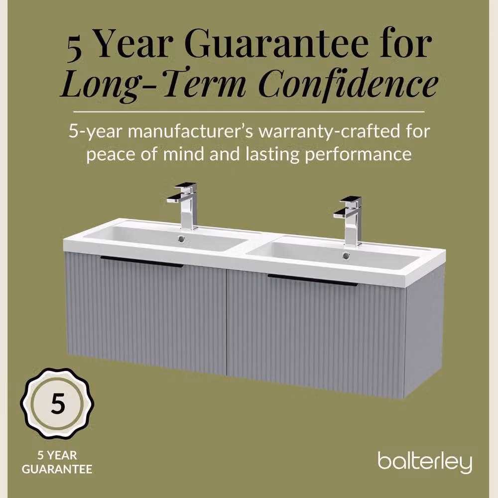 Balterley Fluted Front Wall Hung 2 Drawer Vanity Basin Unit, Satin Grey, W: 120 cm – 3