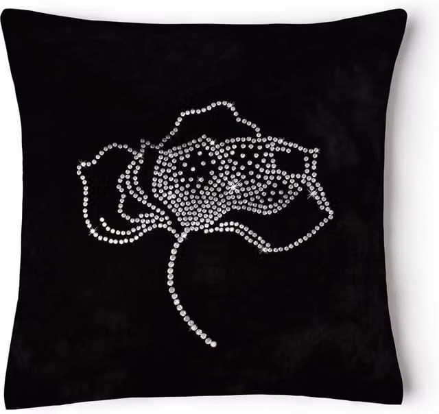Intimates Diamante Rose Black Velvet Filled Square Cushion, 43 x 43 cm