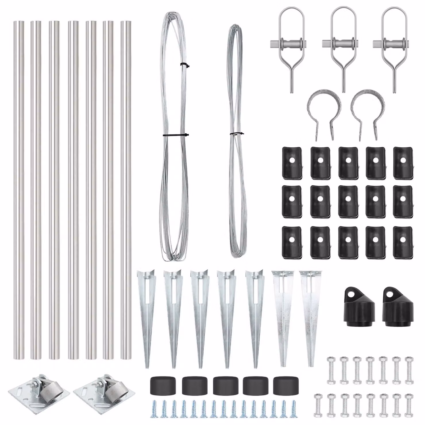 Berkfield Home Set of 7 Round Galvanised Steel Fence Posts in Silver/Grey – 2